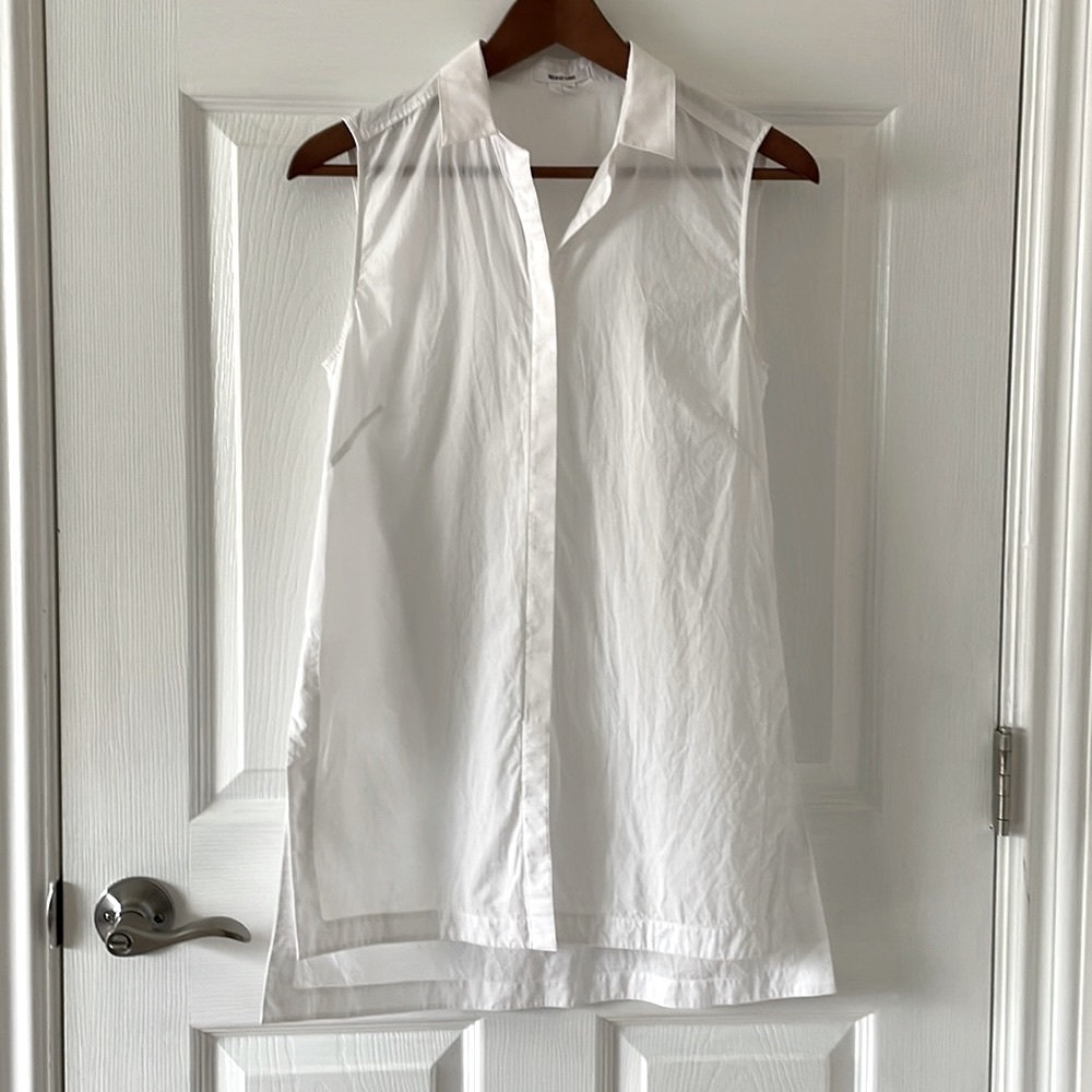 Helmut Lang White Sleeveless Button Up With Side … - image 2